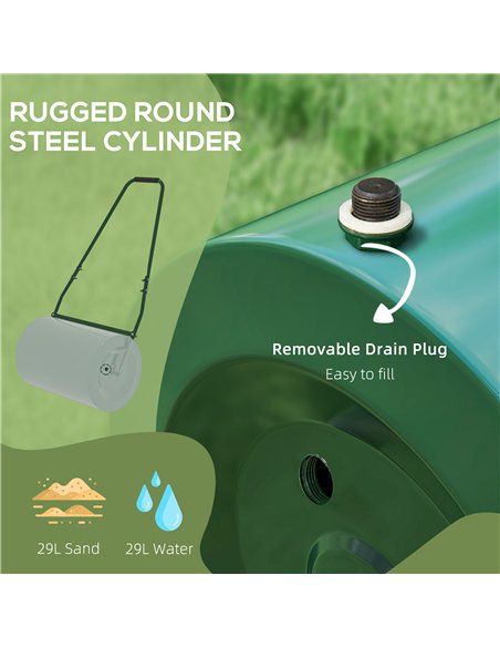 Outsunny 63 L Heavy Duty Water Or Sand Filled Φ30cm Garden Steel Lawn Roller Drum - Dark Green - pic 131157 | FastDaddyshop