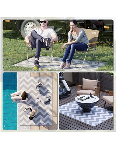 Outsunny Reversible Outdoor Rug, 1.2 x 1.8m Patio Carpet, Waterproof Plastic Rug for Garden, Deck, Picnic, Beach, Camping, Grey 