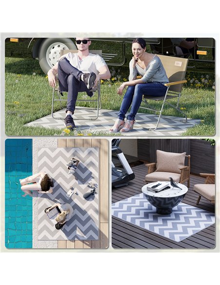 Outsunny Reversible Outdoor Rug, 1.2 x 1.8m Patio Carpet, Waterproof Plastic Rug for Garden, Deck, Picnic, Beach, Camping, Grey  - pic 131164 | FastDaddyshop