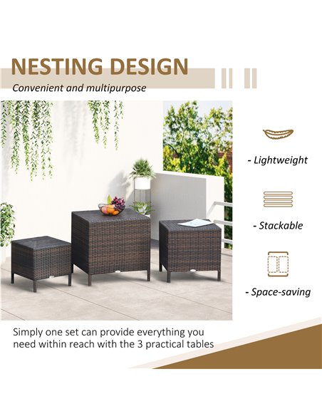 Outsunny Rattan Tea Table Set Garden Furniture 3 PCs Nest of Tables Patio Outdoor End Side Table Wicker Conservatory - pic 13118 | FastDaddyshop