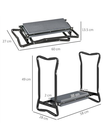 Outsunny 2 In 1 Garden Kneeler Seat Kneeling Pad Support Bench Foldable Knee Protector, Grey