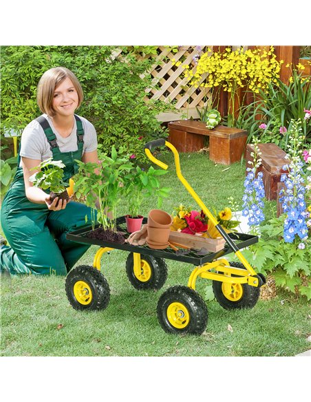 Outsunny Garden Trolley Cart, Heavy Duty Garden Cart with Metal Frame, 10" Pneumatic Wheels, Rotating Handle, 150kg Capacity, fo - pic 131197 | FastDaddyshop
