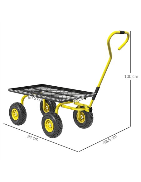 Outsunny Garden Trolley Cart, Heavy Duty Garden Cart with Metal Frame, 10" Pneumatic Wheels, Rotating Handle, 150kg Capacity, fo - pic 131198 | FastDaddyshop