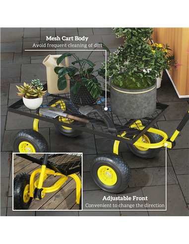 Outsunny Garden Trolley Cart, Heavy Duty Garden Cart with Metal Frame, 10" Pneumatic Wheels, Rotating Handle, 150kg Capacity, fo