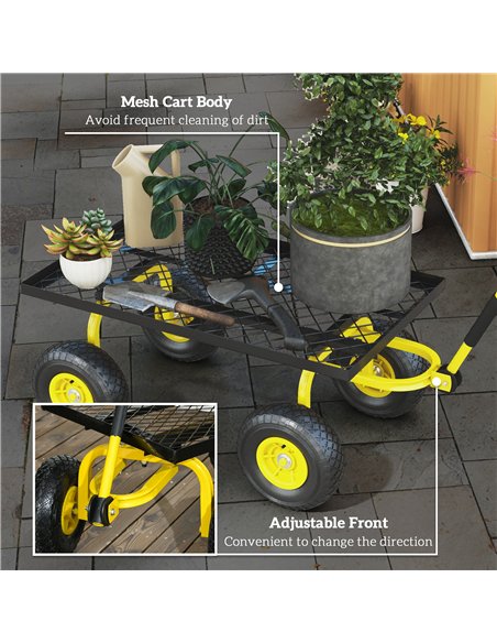 Outsunny Garden Trolley Cart, Heavy Duty Garden Cart with Metal Frame, 10" Pneumatic Wheels, Rotating Handle, 150kg Capacity, fo - pic 131201 | FastDaddyshop