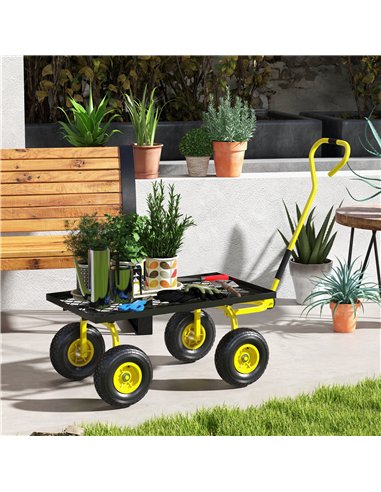 Outsunny Garden Trolley Cart, Heavy Duty Garden Cart with Metal Frame, 10" Pneumatic Wheels, Rotating Handle, 150kg Capacity, fo