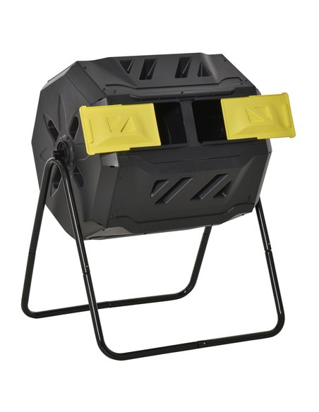 Outsunny 160L 360° Rotating Dual Chamber Composter - Yellow - pic 131205 | FastDaddyshop