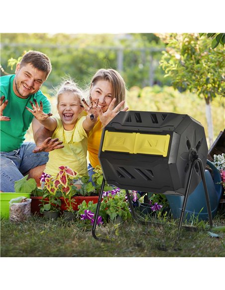 Outsunny 160L 360° Rotating Dual Chamber Composter - Yellow - pic 131206 | FastDaddyshop