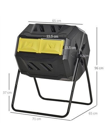Outsunny 160L 360° Rotating Dual Chamber Composter - Yellow