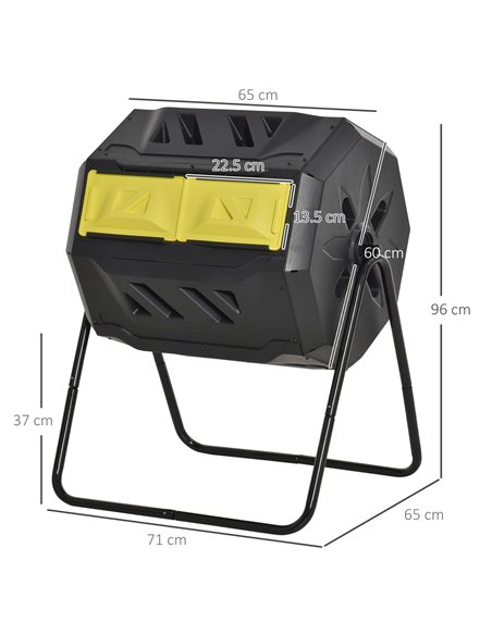 Outsunny 160L 360° Rotating Dual Chamber Composter - Yellow - pic 131207 | FastDaddyshop