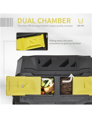 Outsunny 160L 360° Rotating Dual Chamber Composter - Yellow
