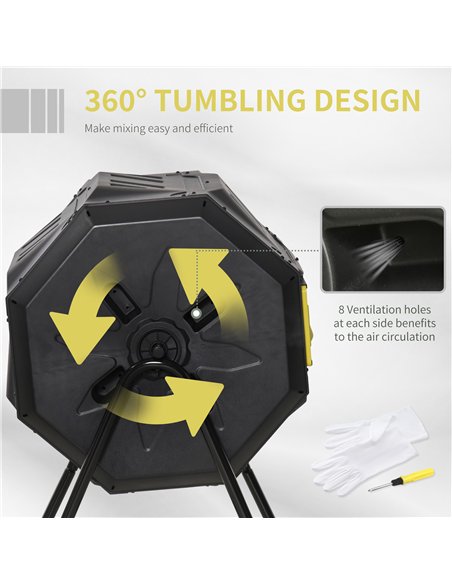 Outsunny 160L 360° Rotating Dual Chamber Composter - Yellow - pic 131209 | FastDaddyshop