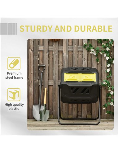 Outsunny 160L 360° Rotating Dual Chamber Composter - Yellow