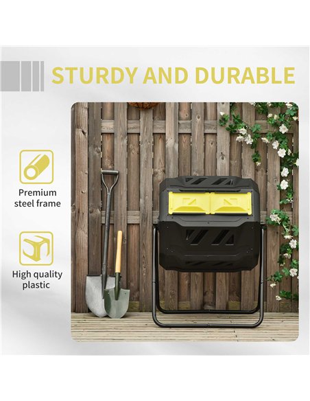 Outsunny 160L 360° Rotating Dual Chamber Composter - Yellow - pic 131211 | FastDaddyshop