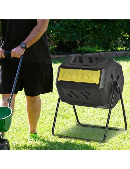 Outsunny 160L 360° Rotating Dual Chamber Composter - Yellow - pic 131212 | FastDaddyshop
