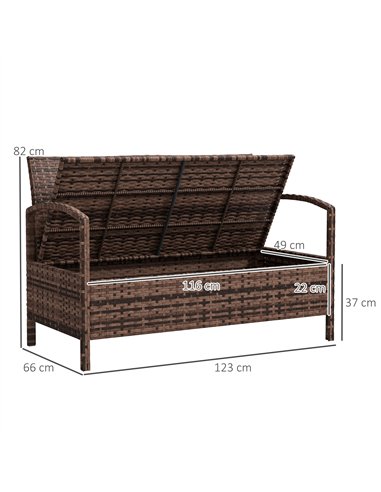 Outsunny 125L Storage Garden Bench, with Cushion - Brown