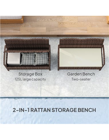 Outsunny 125L Storage Garden Bench, with Cushion - Brown