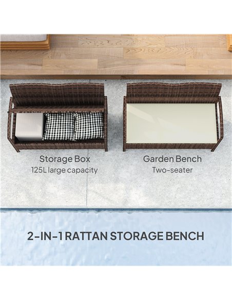 Outsunny 125L Storage Garden Bench, with Cushion - Brown - pic 131217 | FastDaddyshop