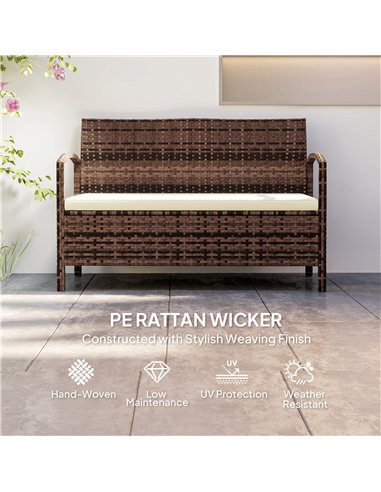 Outsunny 125L Storage Garden Bench, with Cushion - Brown