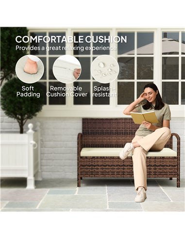 Outsunny 125L Storage Garden Bench, with Cushion - Brown