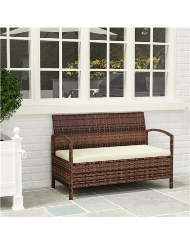 Outsunny 125L Storage Garden Bench, with Cushion - Brown
