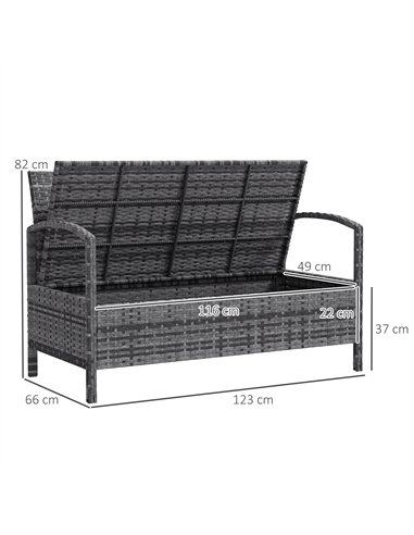 Outsunny 125L Storage Garden Bench, with Cushion - Grey