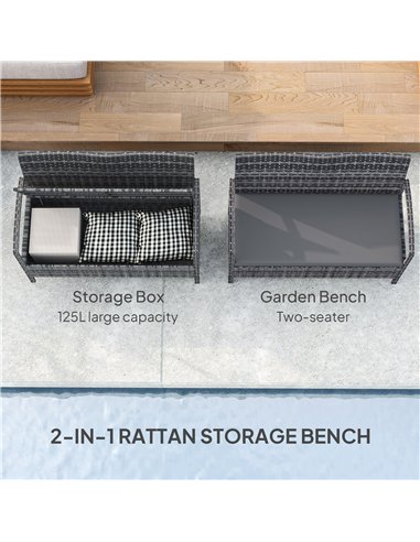 Outsunny 125L Storage Garden Bench, with Cushion - Grey