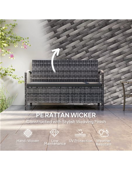 Outsunny 125L Storage Garden Bench, with Cushion - Grey - pic 131227 | FastDaddyshop