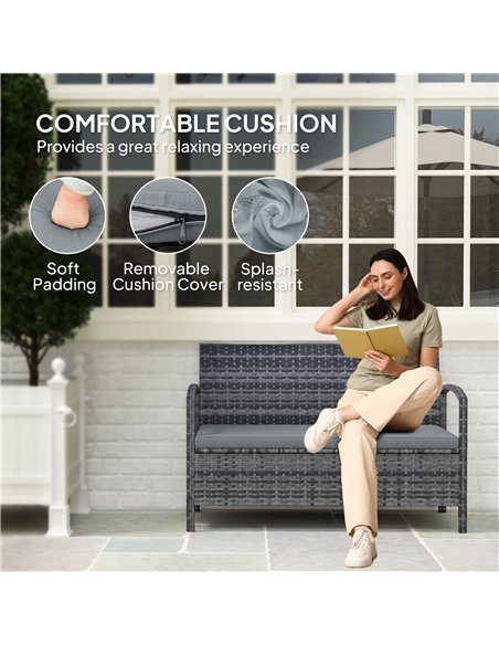Outsunny 125L Storage Garden Bench, with Cushion - Grey - pic 131228 | FastDaddyshop