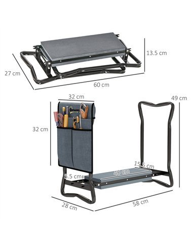 Outsunny Steel Frame Padded Garden Kneeler, with Tool Bag - Grey