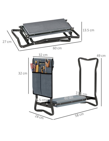 Outsunny Steel Frame Padded Garden Kneeler, with Tool Bag - Grey - pic 131234 | FastDaddyshop