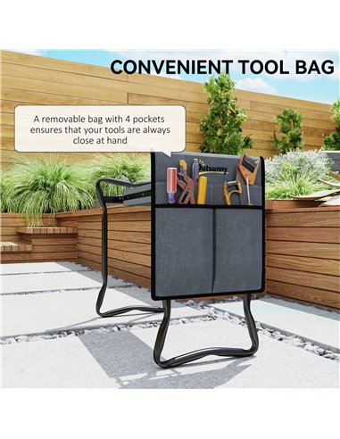 Outsunny Steel Frame Padded Garden Kneeler, with Tool Bag - Grey