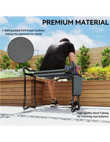 Outsunny Steel Frame Padded Garden Kneeler, with Tool Bag - Grey - pic 131238 | FastDaddyshop