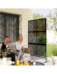 Outsunny Decorative Garden Privacy Screen with Stand, 6.5FT Freestanding Metal Outdoor Divider, Decorative Privacy Panel with Ex 2