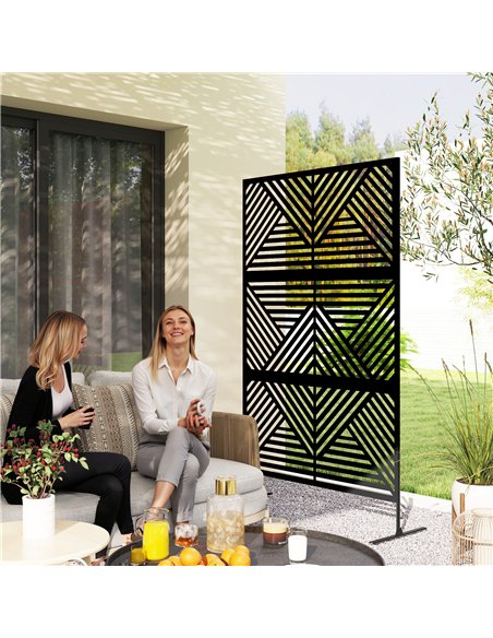 Outsunny Decorative Garden Privacy Screen with Stand, 6.5FT Freestanding Metal Outdoor Divider, Decorative Privacy Panel with Ex - pic 131242 | FastDaddyshop