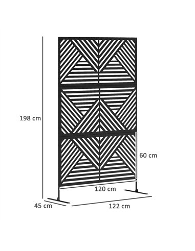 Outsunny Decorative Garden Privacy Screen with Stand, 6.5FT Freestanding Metal Outdoor Divider, Decorative Privacy Panel with Ex
