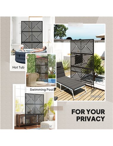 Outsunny Decorative Garden Privacy Screen with Stand, 6.5FT Freestanding Metal Outdoor Divider, Decorative Privacy Panel with Ex