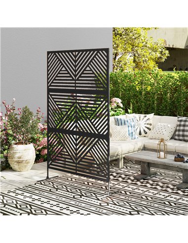 Outsunny Decorative Garden Privacy Screen with Stand, 6.5FT Freestanding Metal Outdoor Divider, Decorative Privacy Panel with Ex