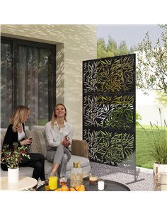 Outsunny Decorative Garden Privacy Screen with Stand, 6.5FT Freestanding Metal Outdoor Divider, Decorative Privacy Panel with Ex 2