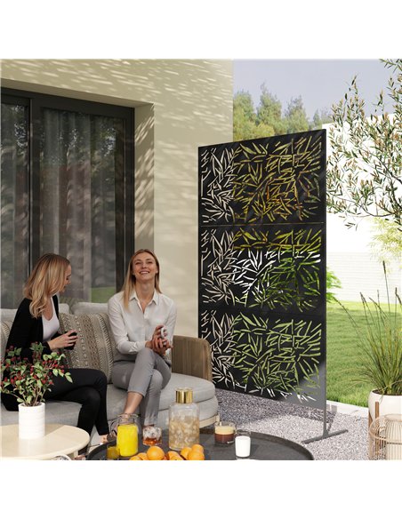 Outsunny Decorative Garden Privacy Screen with Stand, 6.5FT Freestanding Metal Outdoor Divider, Decorative Privacy Panel with Ex - pic 131260 | FastDaddyshop