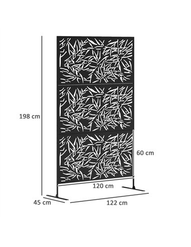 Outsunny Decorative Garden Privacy Screen with Stand, 6.5FT Freestanding Metal Outdoor Divider, Decorative Privacy Panel with Ex