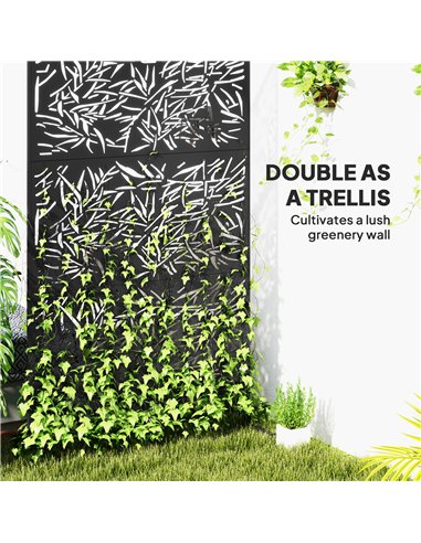 Outsunny Decorative Garden Privacy Screen with Stand, 6.5FT Freestanding Metal Outdoor Divider, Decorative Privacy Panel with Ex
