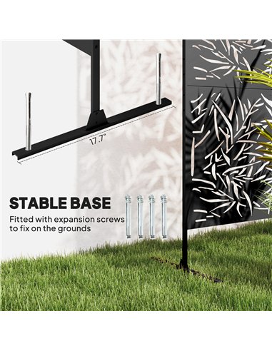 Outsunny Decorative Garden Privacy Screen with Stand, 6.5FT Freestanding Metal Outdoor Divider, Decorative Privacy Panel with Ex