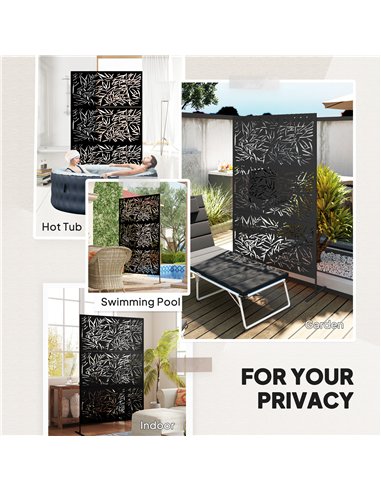 Outsunny Decorative Garden Privacy Screen with Stand, 6.5FT Freestanding Metal Outdoor Divider, Decorative Privacy Panel with Ex