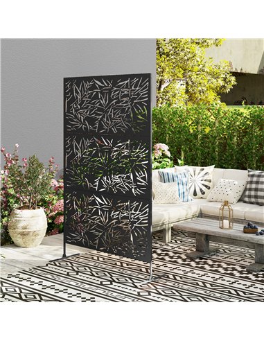 Outsunny Decorative Garden Privacy Screen with Stand, 6.5FT Freestanding Metal Outdoor Divider, Decorative Privacy Panel with Ex