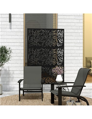 Outsunny Decorative Garden Privacy Screen with Stand, 6.5FT Freestanding Metal Outdoor Divider, Decorative Privacy Panel with Ex