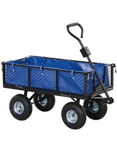 Outsunny 114L Steel Frame Garden Cart Trolley - Blue