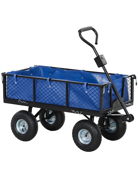 Outsunny 114L Steel Frame Garden Cart Trolley - Blue - pic 131277 | FastDaddyshop