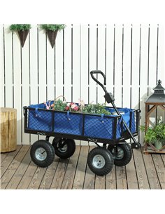 Outsunny 114L Steel Frame Garden Cart Trolley - Blue 2