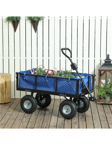 Outsunny 114L Steel Frame Garden Cart Trolley - Blue - pic 131278 | FastDaddyshop